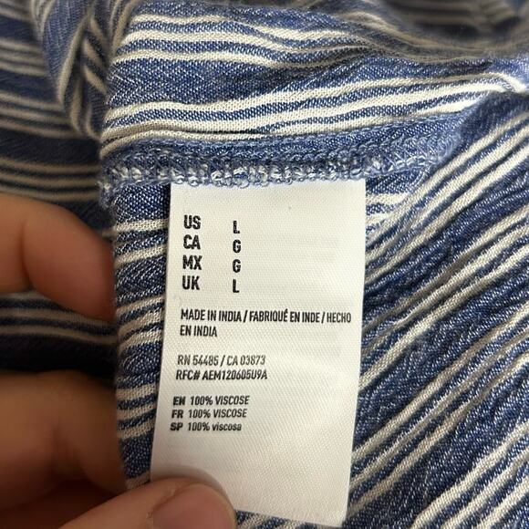 NWT American Eagle Blue & White Striped Faux Wrap V Neck Mini Dress Romper Large - Picture 7 of 7